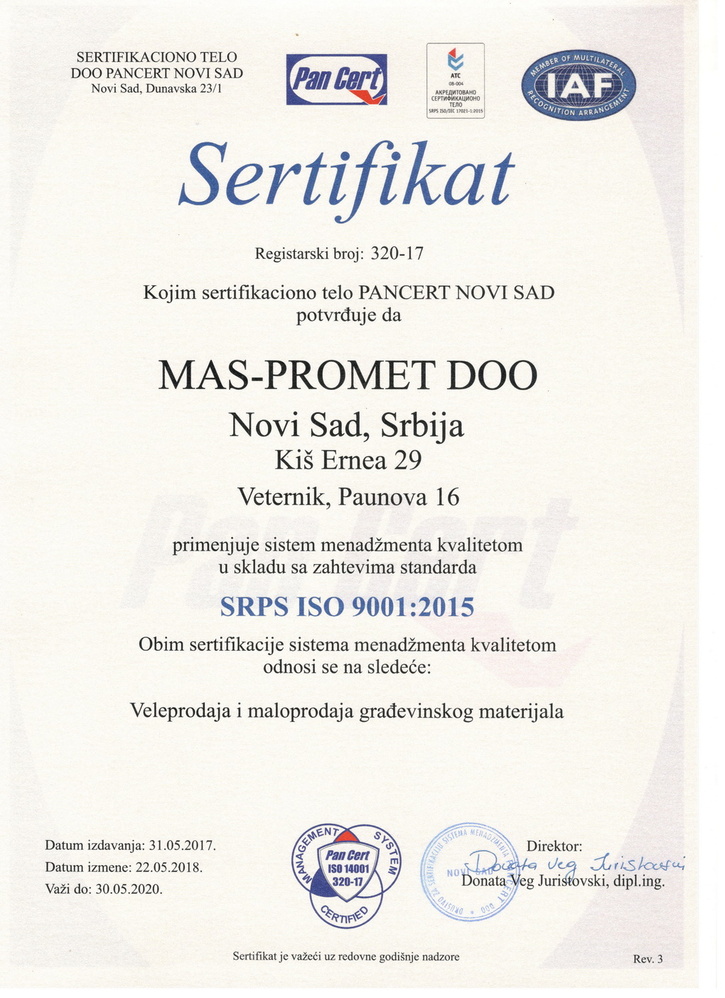 Sertifikat ISO 9001 - 2015